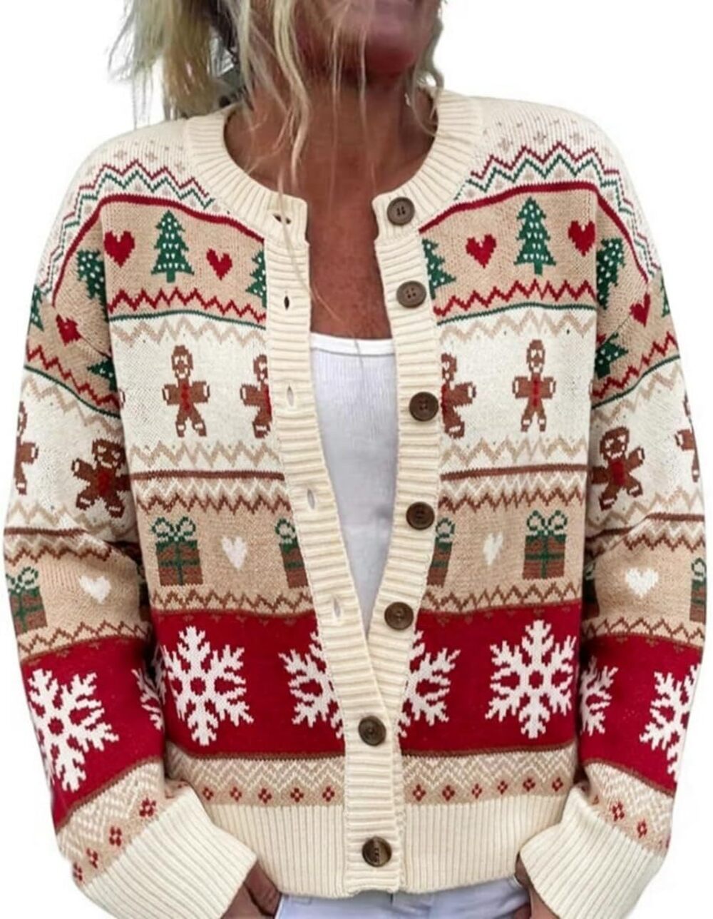 Women's Funny Fall Winter Animal Floral Christmas Tree Long Sleeve (M)